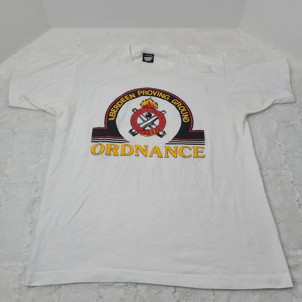 Vintage Screen Stars Best US ARMY ORDNANCE CORPS T-SHIRT Large~Flame Sngl Stitch